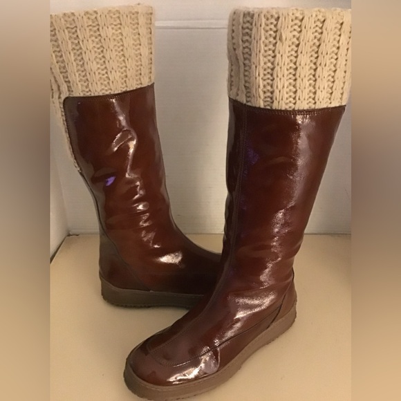 Aquatalia women brown leather knit tall knee high boots US 9 - Picture 2 of 12